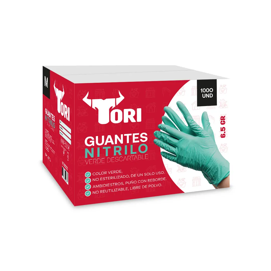 Guantes Nitrilo verde 6.5 gramos cajón