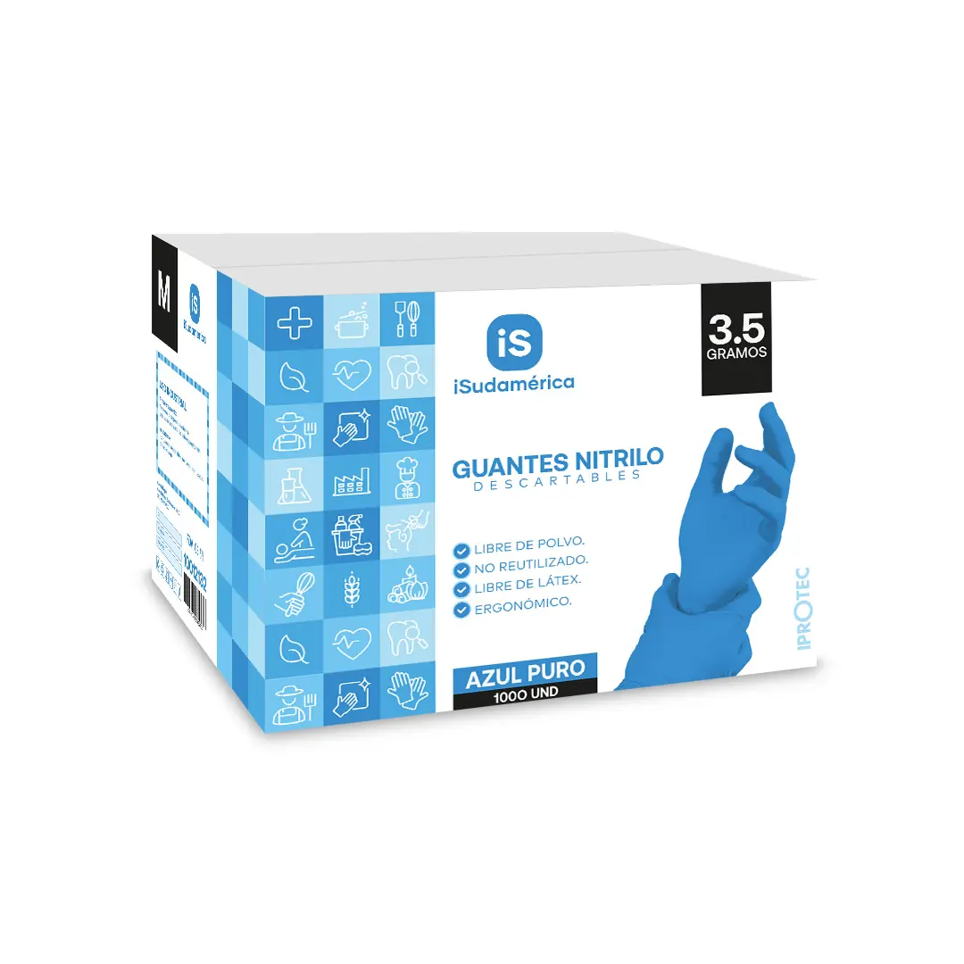 Guantes Nitrilo azul puro 3.5 gramos cajón