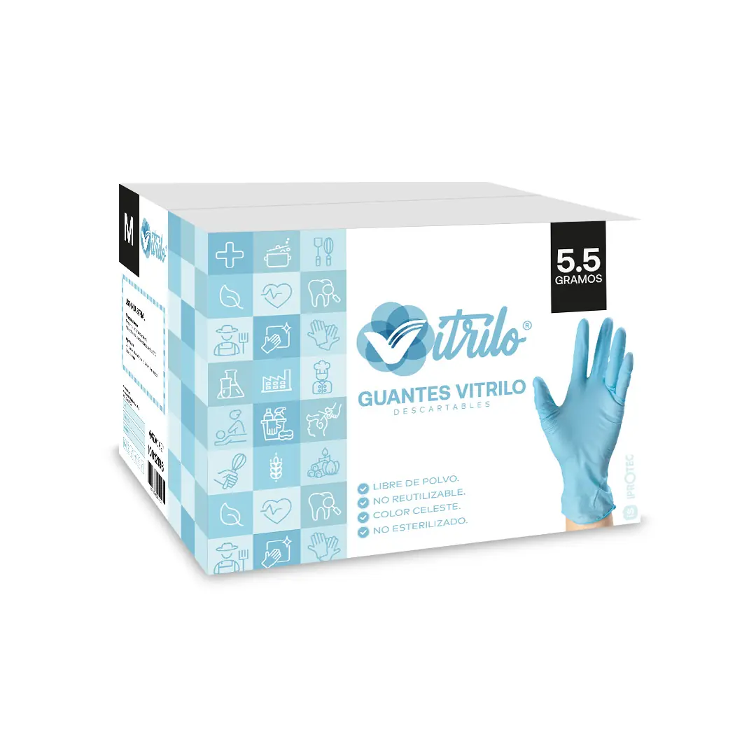 Guantes de vitrilo celeste 5.5 gramos cajón