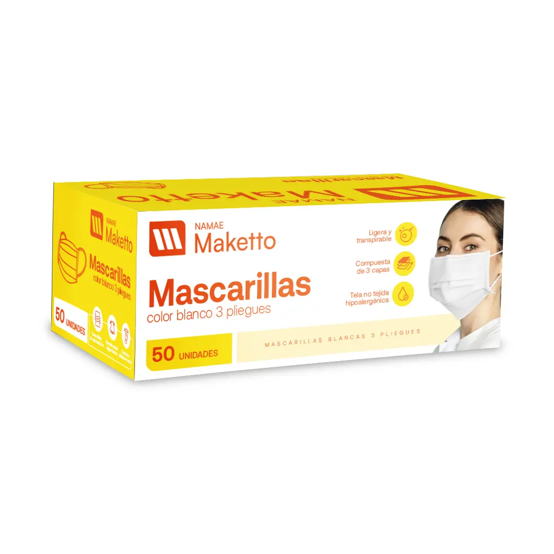Mascarilla Blancas 3 pliegues liga redonda