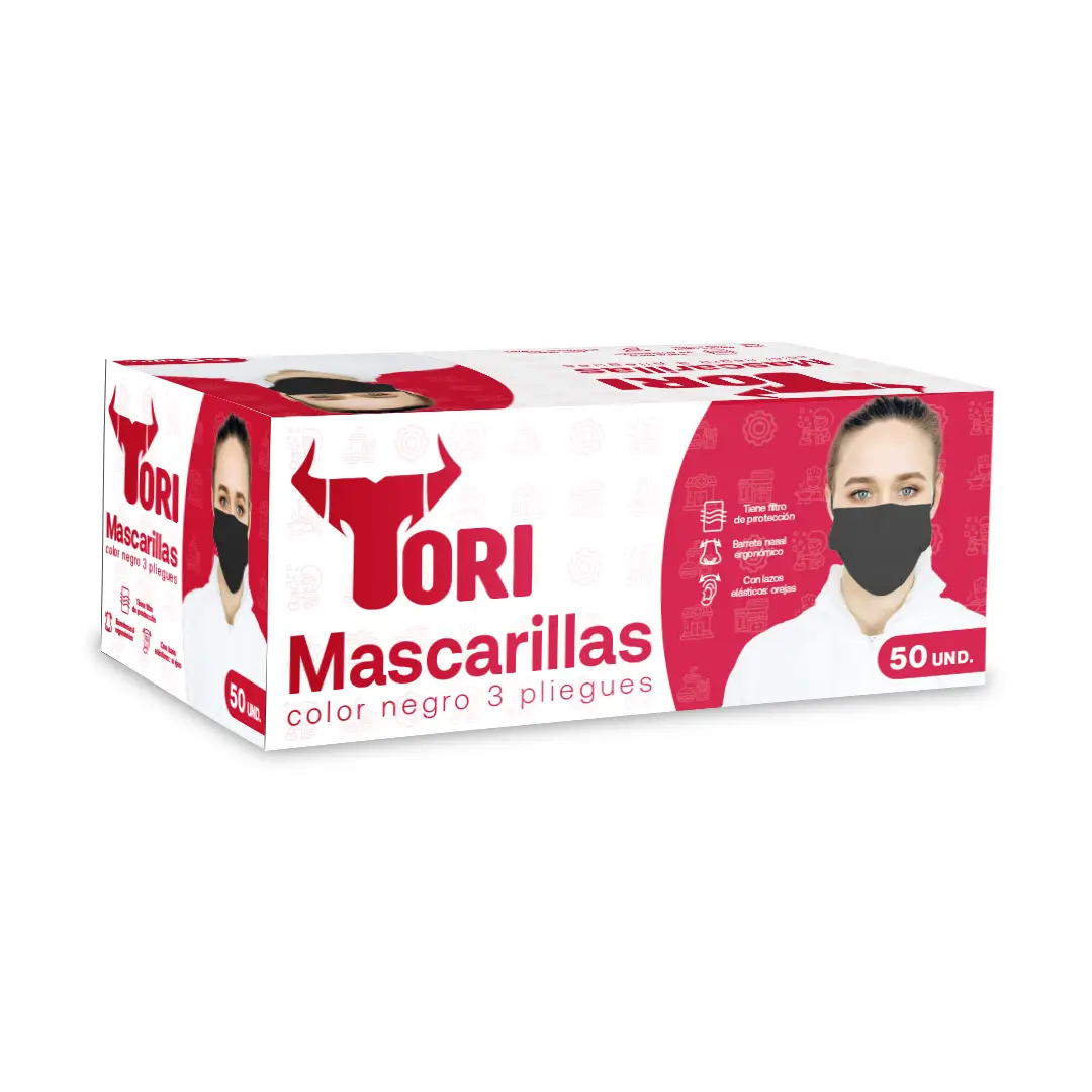 Mascarillas negras 3 pliegues