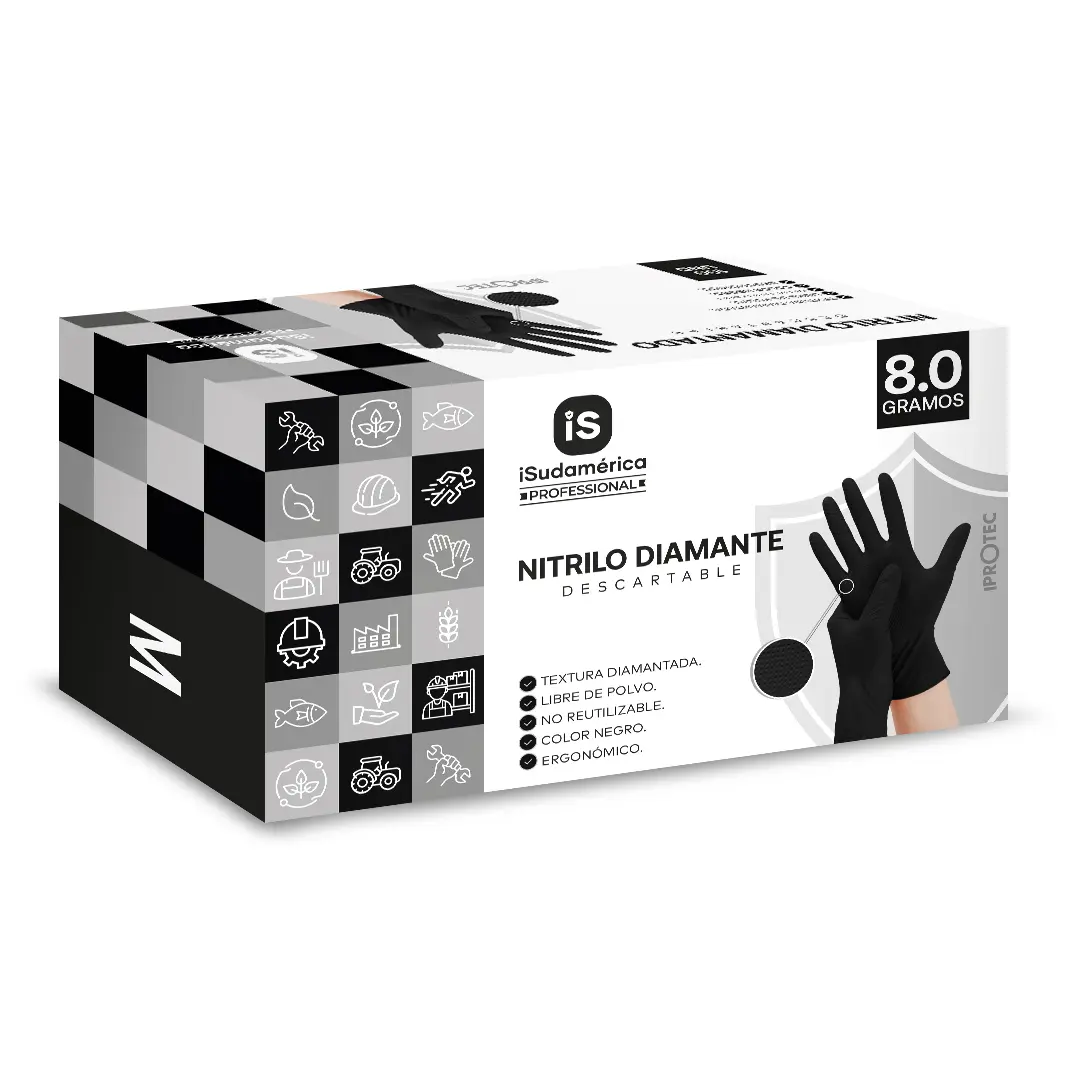 Guante Nitrilo Diamante Negro 8.0 gramos