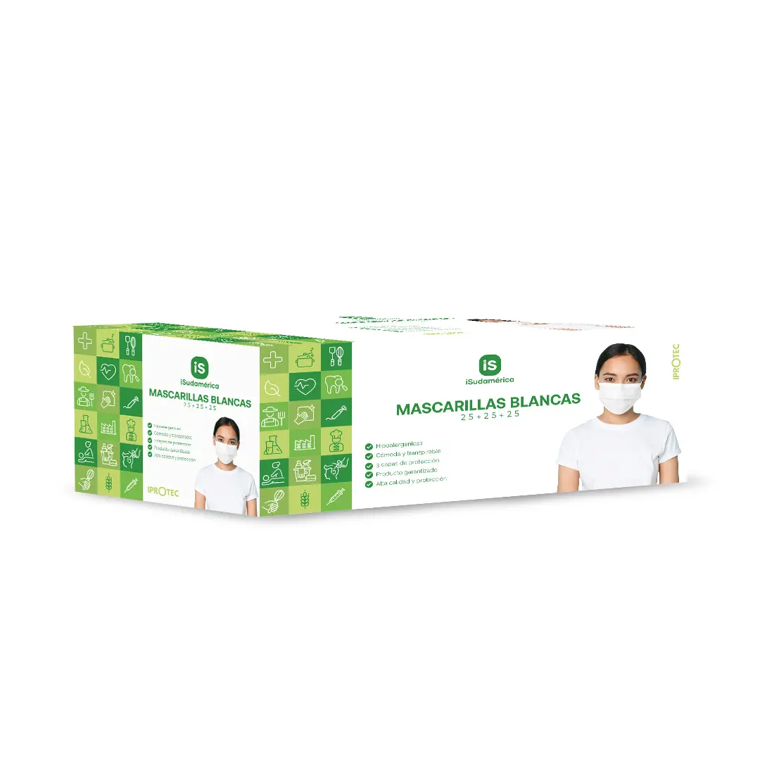Mascarilla Blanca Liga Plana Barrete nasal plastificado